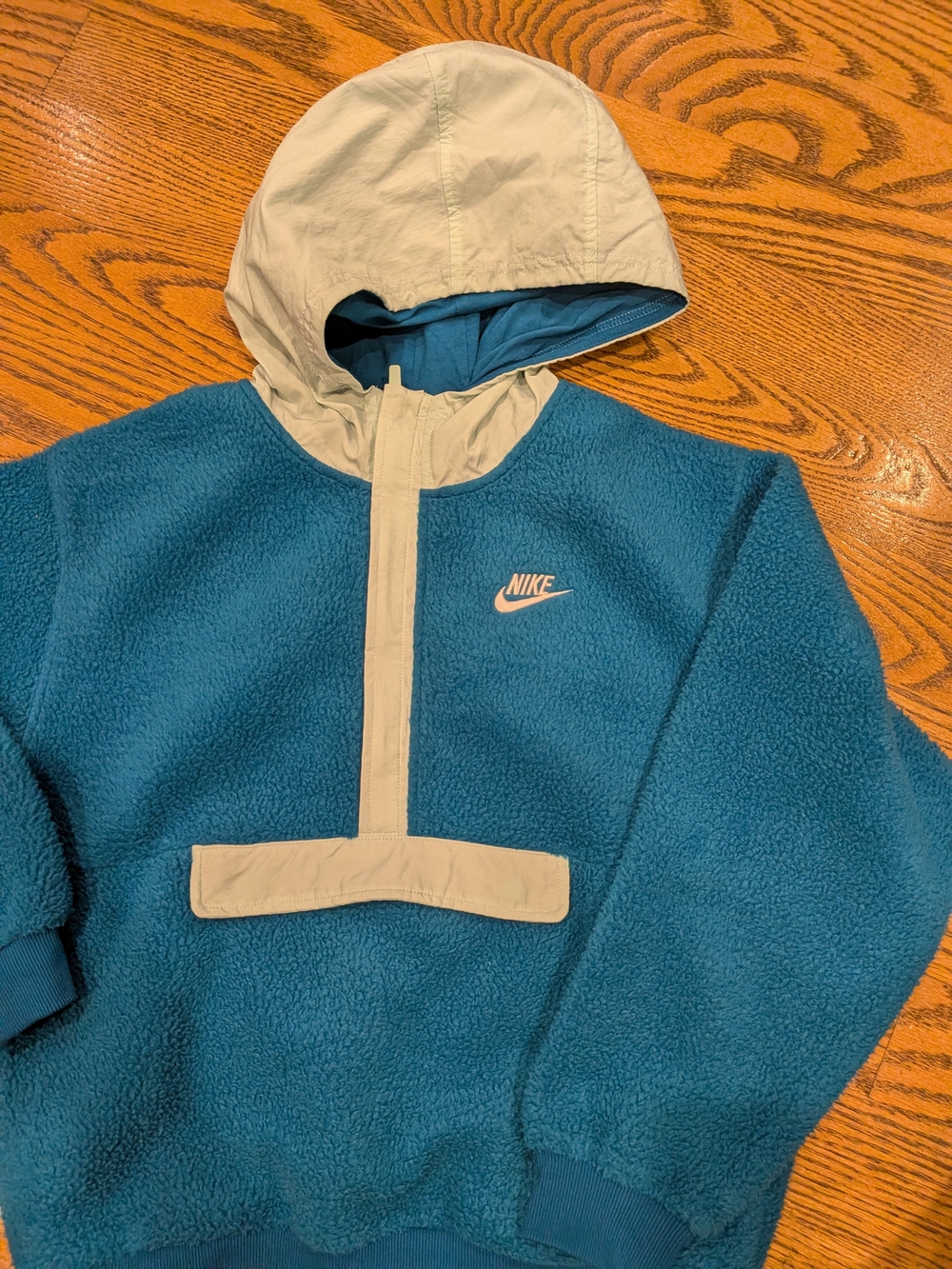 Nike Teal Blue Fleece Half-Zip Hoodie with Spearmint Color Hood And Trim